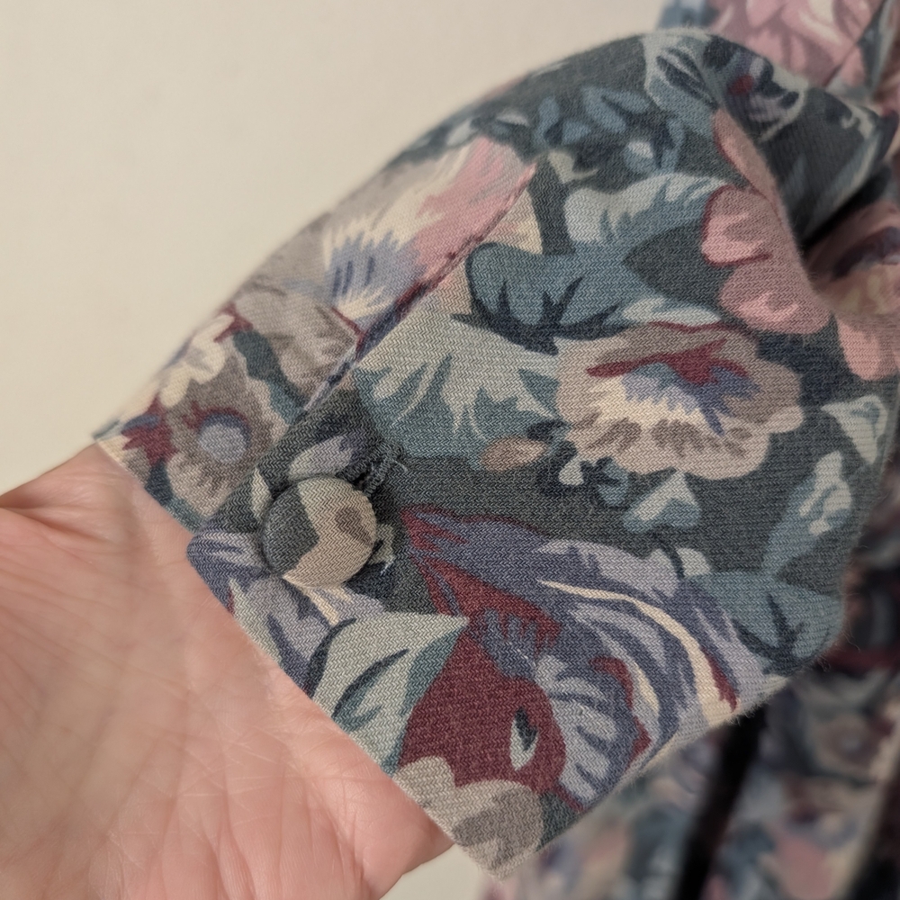 Vintage 80s Laura Ashley Floral Print Long-Sleeve Dress, Cotton/Wool Blend - Picture 3 of 12